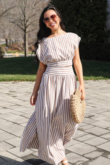 FINAL SALE - Trendy Match Taupe Striped Crop Top