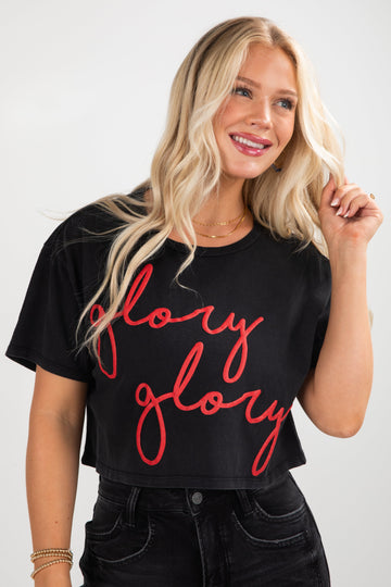Black Glory Glory Script Cropped Tee