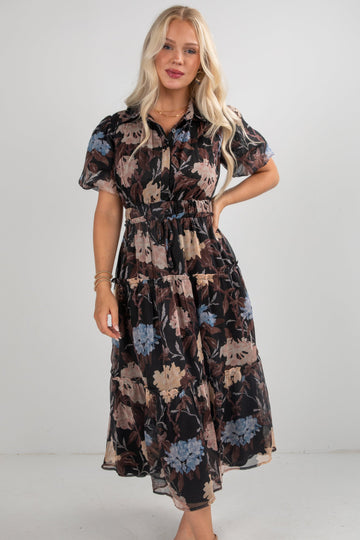 FINAL SALE - Hear Your Call Black Floral Maxi Dress