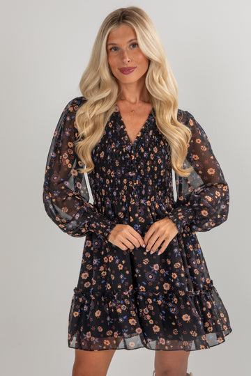 Hold On To Your Dreams Black Floral Mini Dress