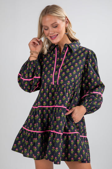 FINAL SALE - Meadow Mood Black Floral Mini Dress
