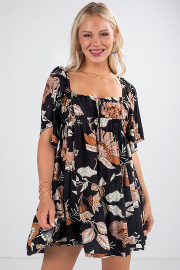 FINAL SALE - Step It Up Black Floral Mini Dress