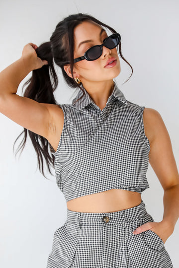 FINAL SALE - Irresistibly Darling Black Gingham Tie-Front Crop Top - DU DEAL