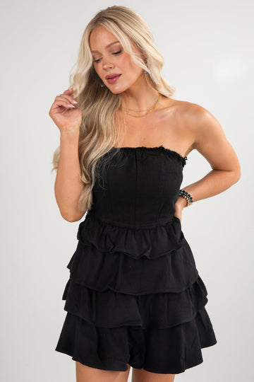 First Down Tiered Strapless Mini Dress