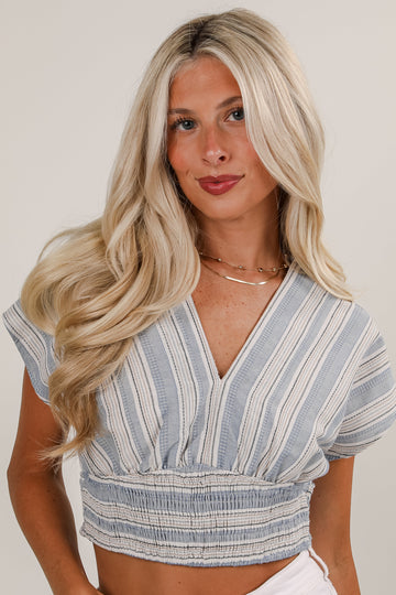 FINAL SALE - Feels Like Love Blue Striped Blouse