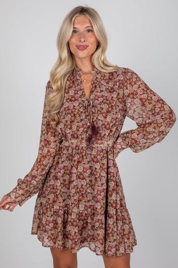 She's That Girl Brown Floral Mini Dress