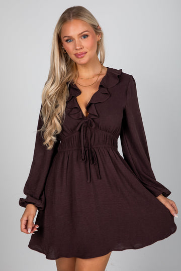 Face The Day Brown Mini Dress