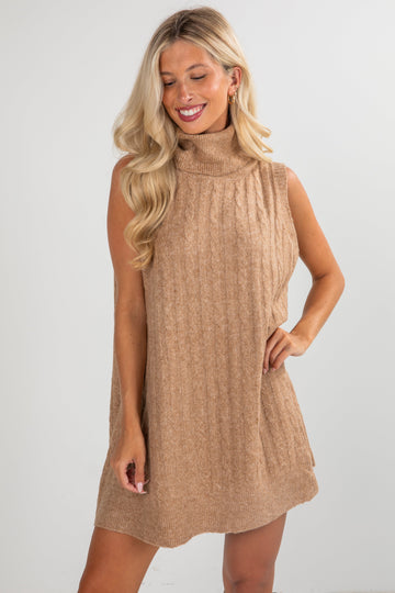 Time Well Spent Cable Knit Turtleneck Sweater Dress