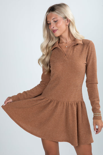 Follow Me To Forever Camel Knit Mini Dress