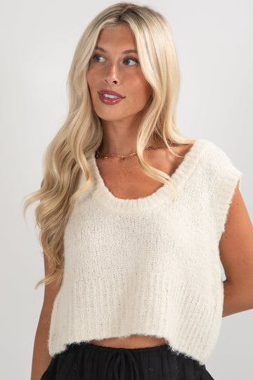 FINAL SALE - See It Through Cream Cropped Sweater Vest - DU DEAL