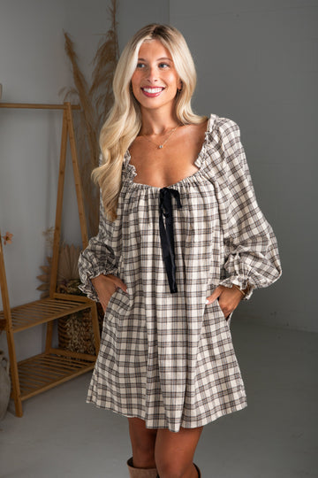 This Is It Cream Plaid Mini Dress