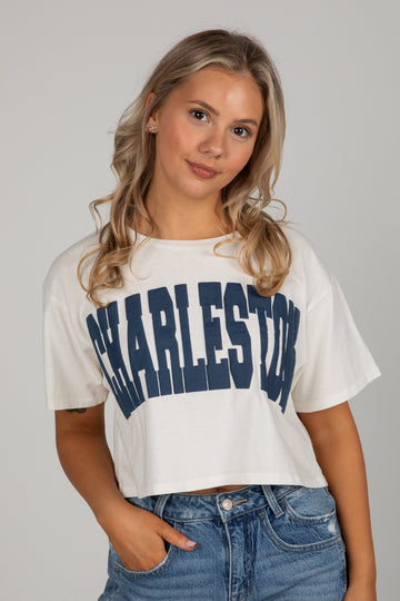 Off White/Navy Charleston Cropped Tee