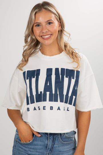 White Atlanta Baseball Cropped Tee