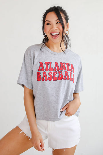 Heather Grey Atlanta Baseball Cropped Tee