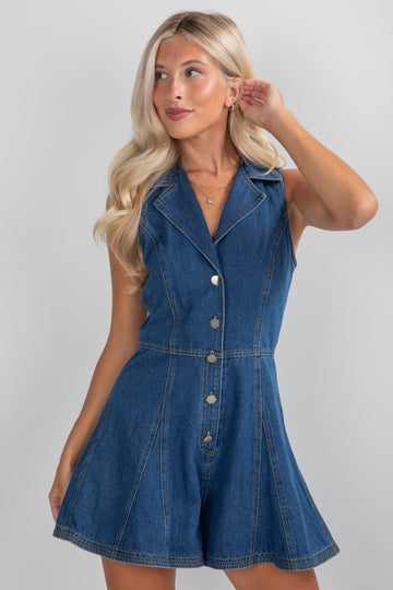 Drawn In Details Medium Wash Denim Romper