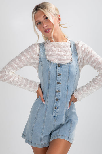 FINAL SALE - Cool Contrast Light Wash Denim Romper