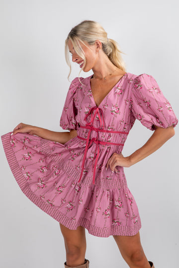 FINAL SALE - Tales From The Garden Mauve Floral Mini Dress