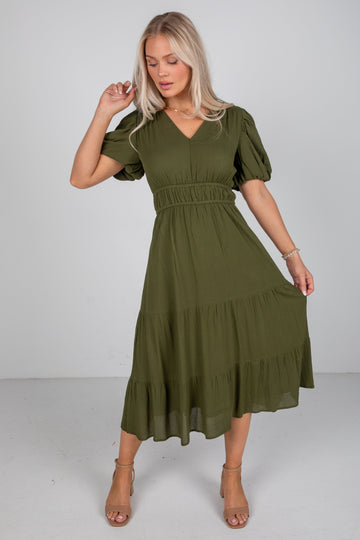 Have The Best Time Olive Midi Dress