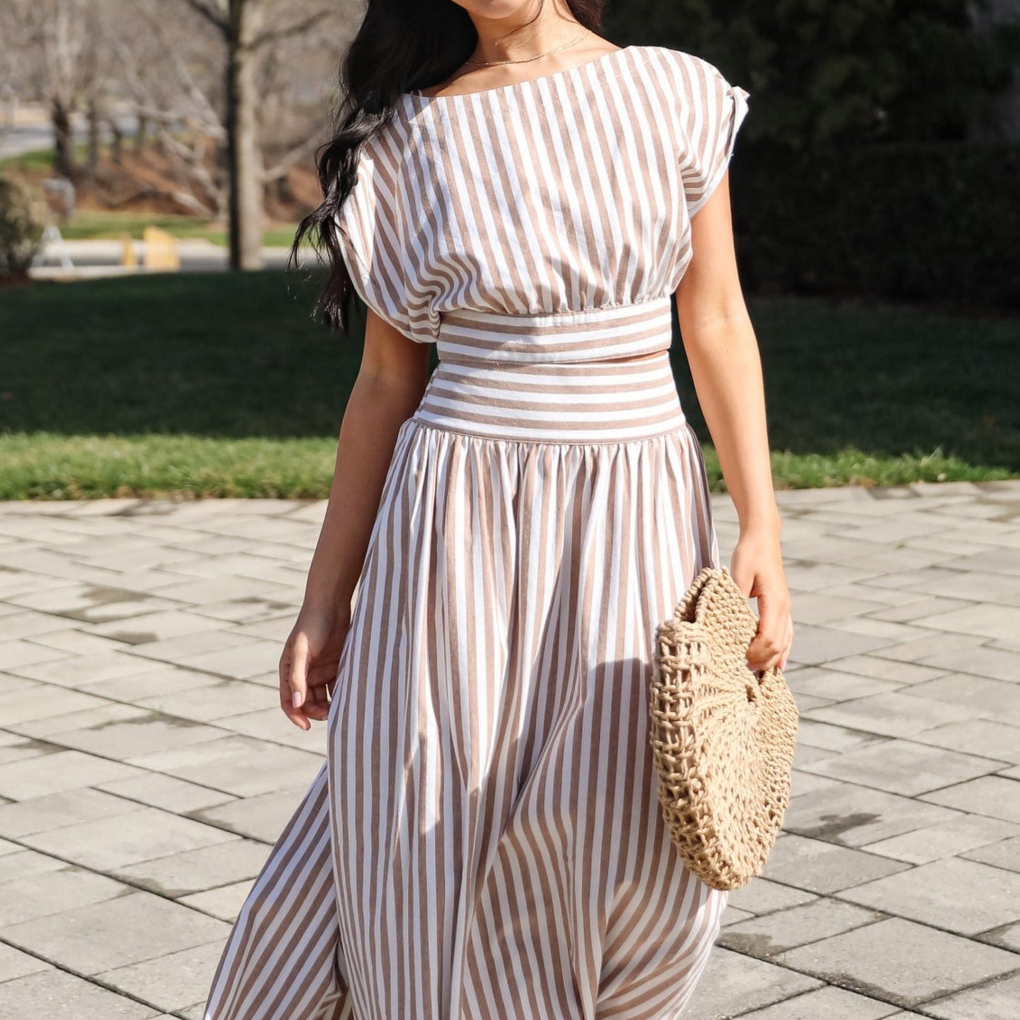 FINAL SALE - Trendy Match Taupe Striped Crop Top