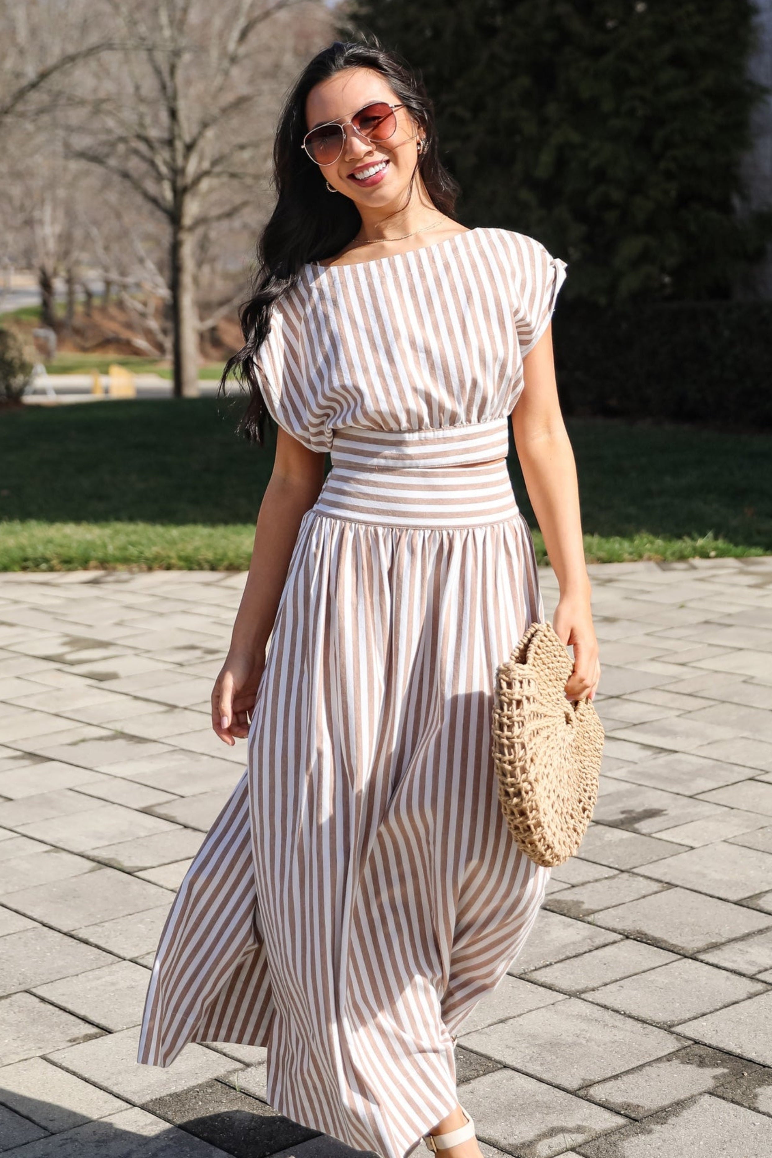FINAL SALE - Trendy Match Taupe Striped Crop Top