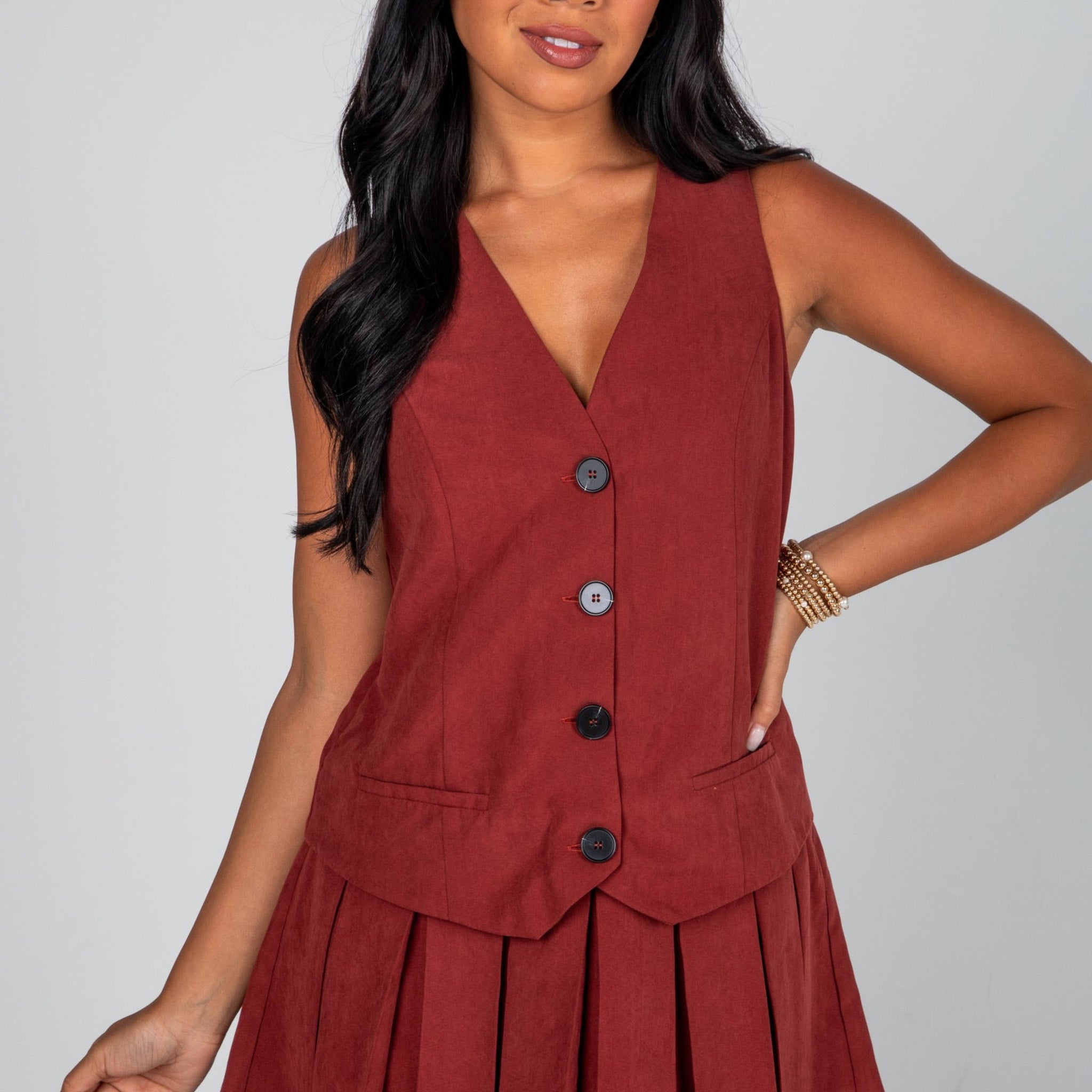 At This Time Rust Suede Vest Mini Dress