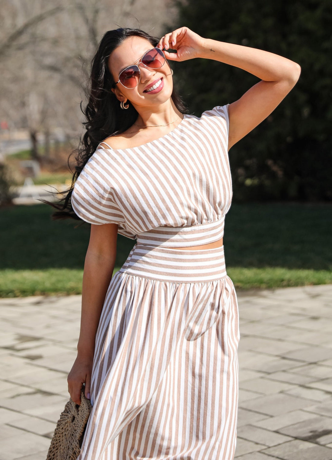 FINAL SALE - Trendy Match Taupe Striped Crop Top