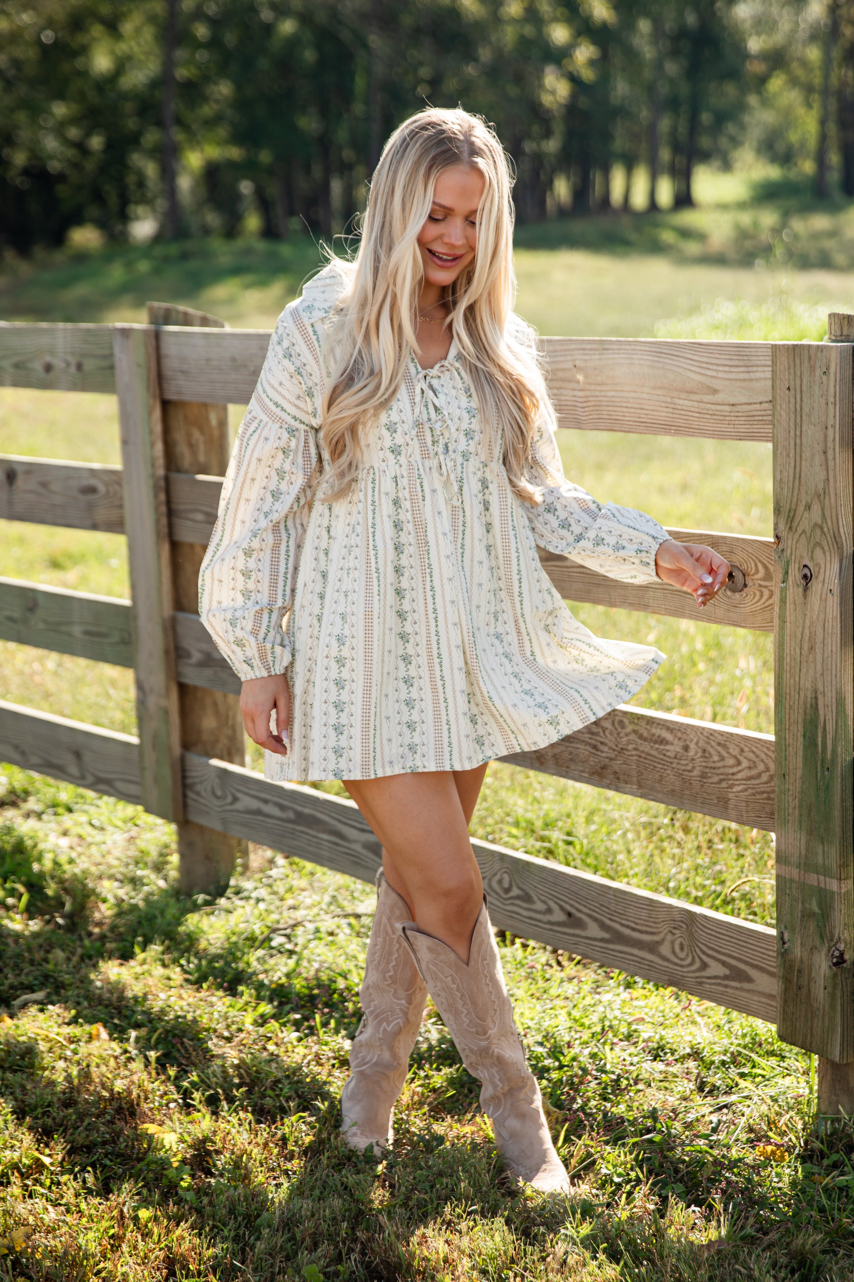 Right In Front Of You Cream Floral Babydoll Mini Dress