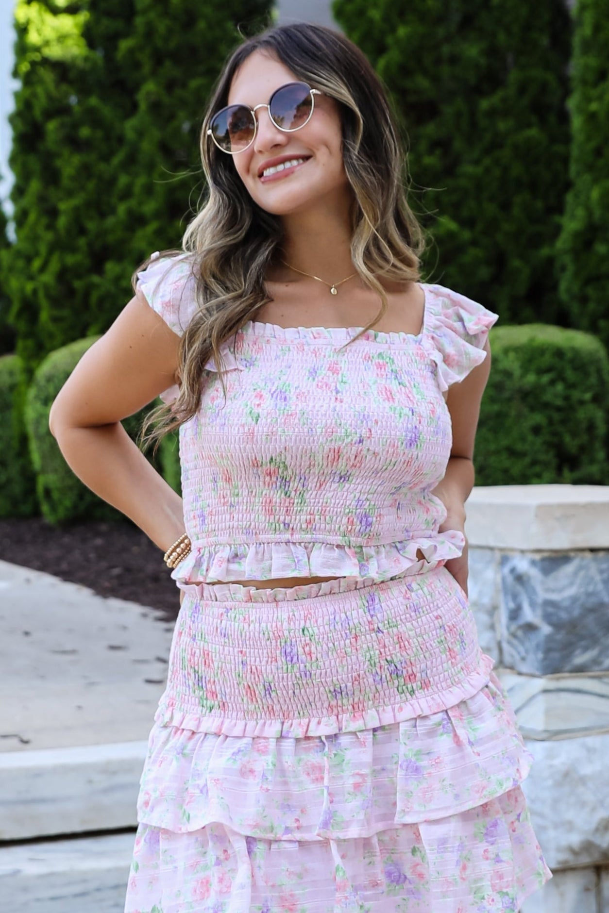 FINAL SALE - Feeling Connected Pink Floral Smocked Top