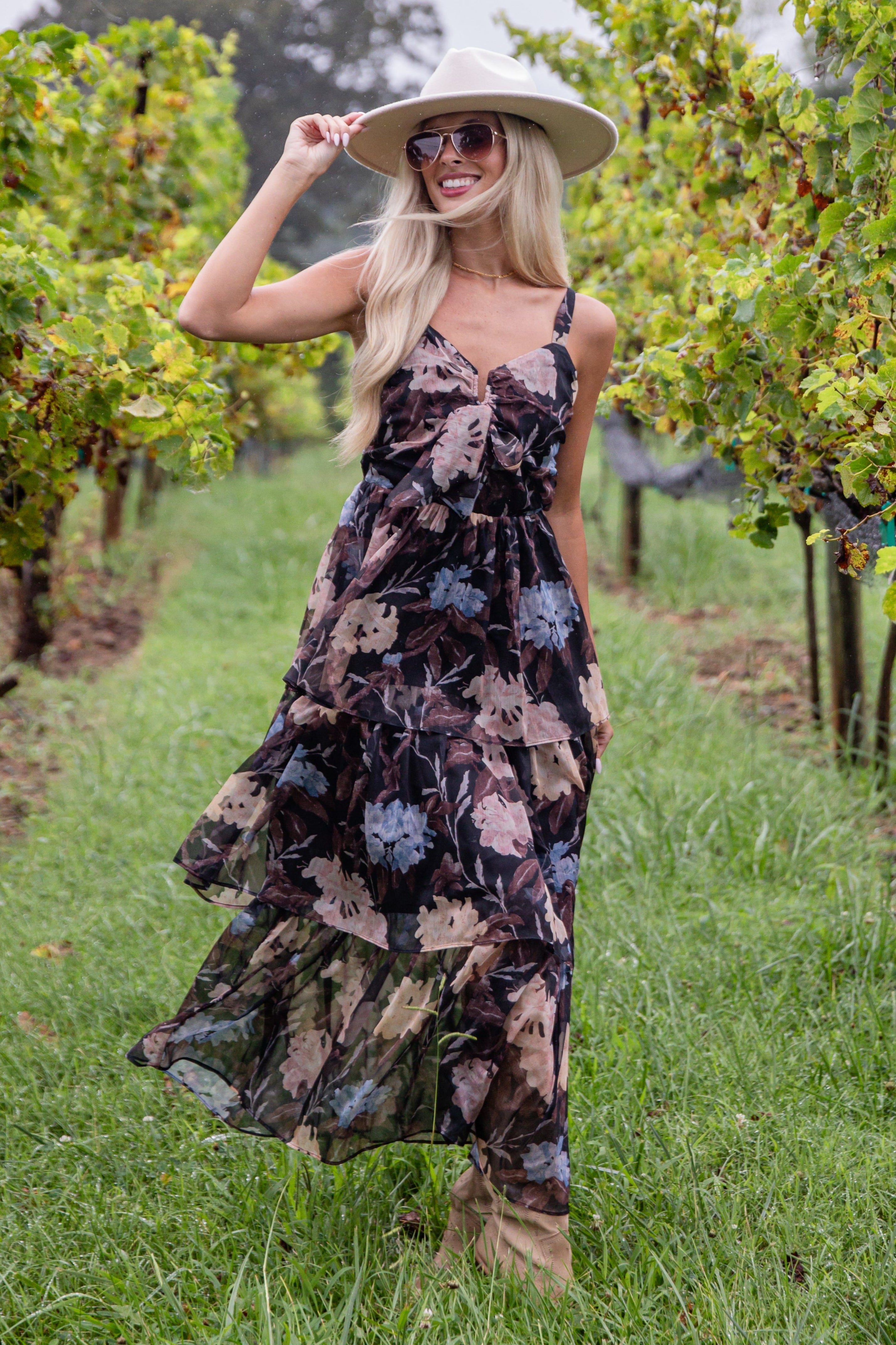 FINAL SALE - Hear Your Call Black Floral Tiered Maxi Dress