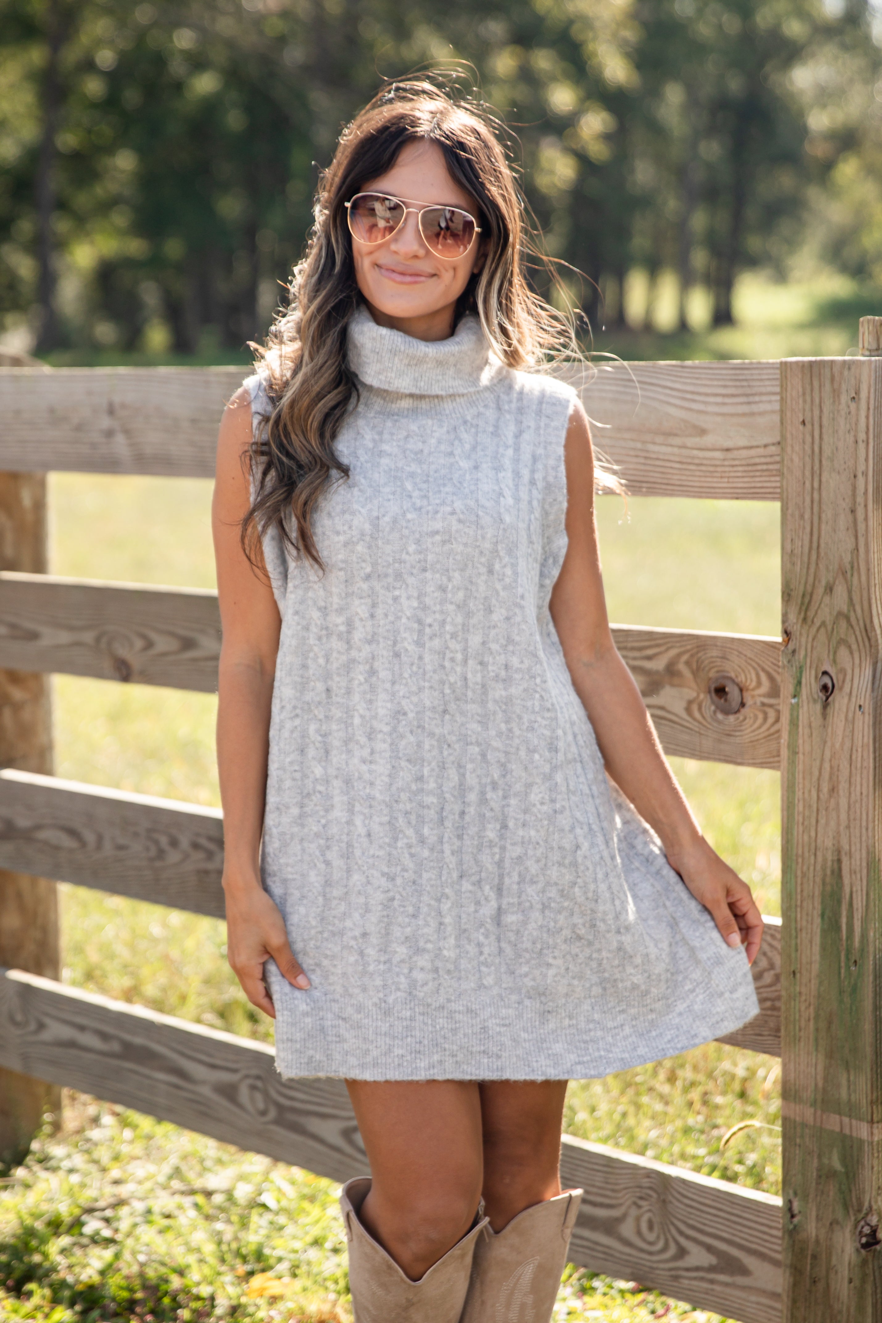 Time Well Spent Cable Knit Turtleneck Sweater Dress