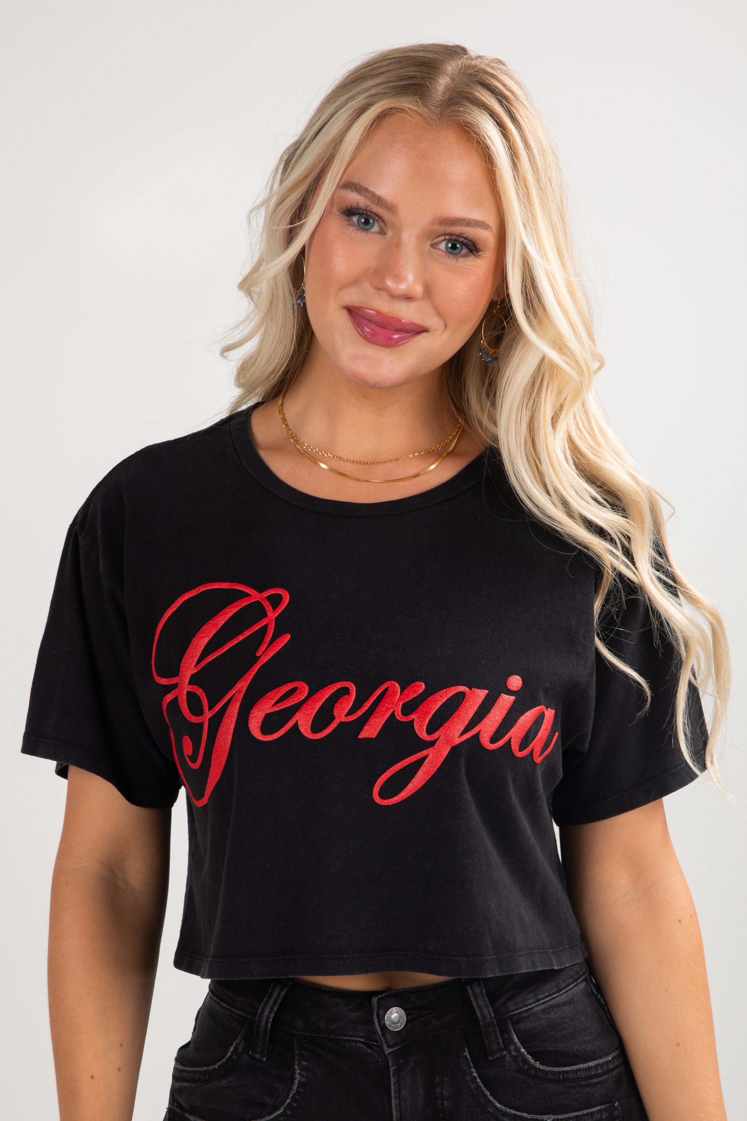 Black Georgia Script Cropped Tee