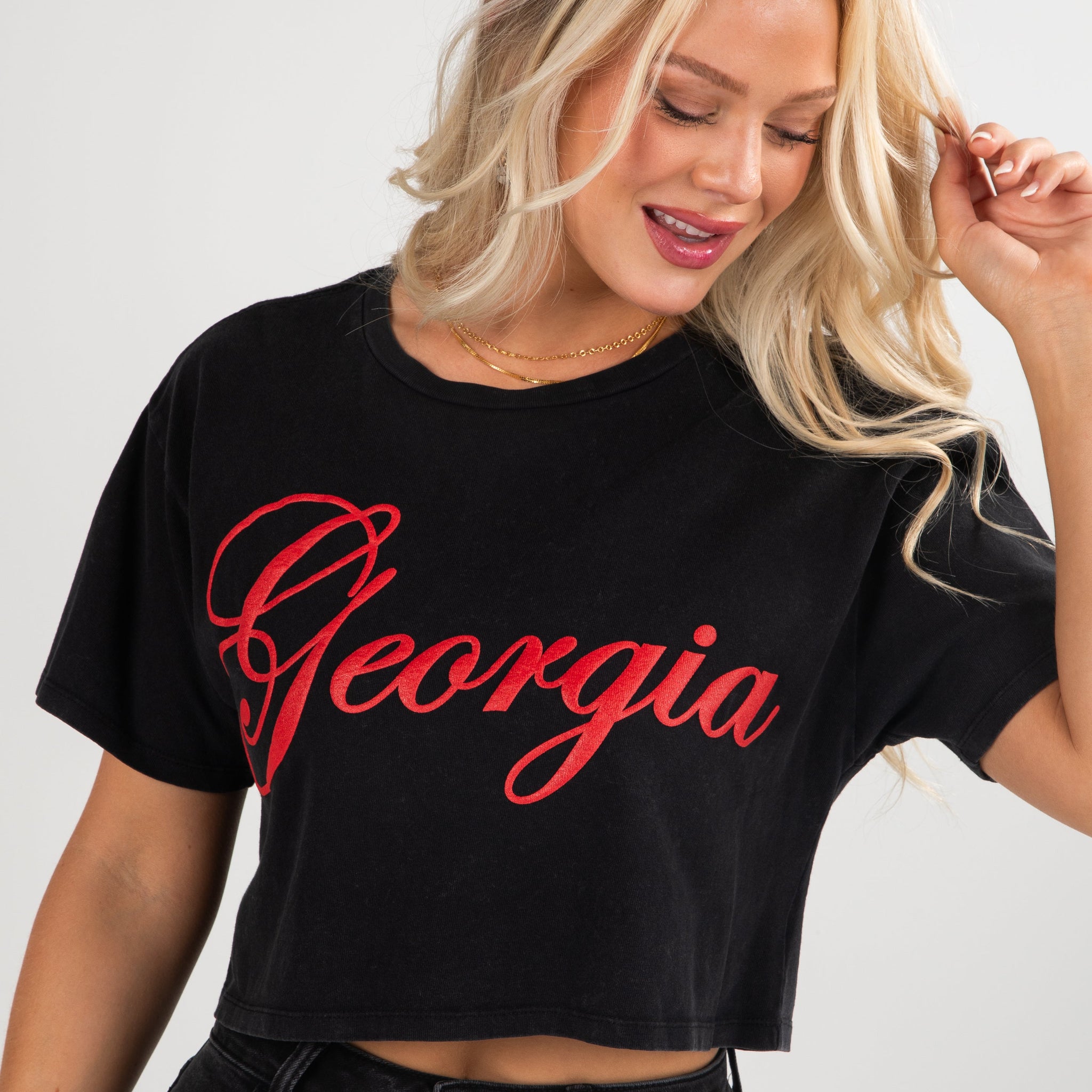 Black Georgia Script Cropped Tee