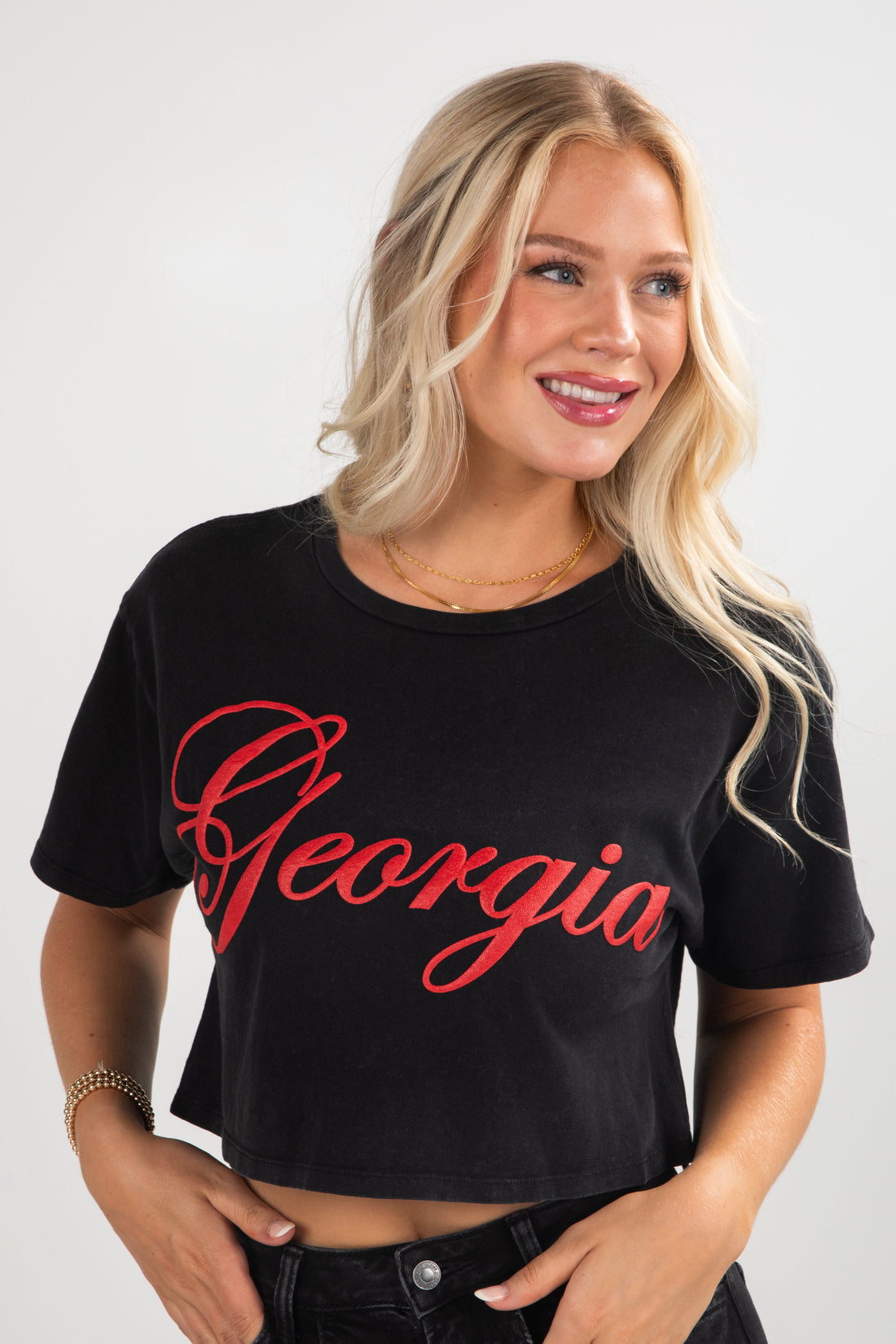 Black Georgia Script Cropped Tee