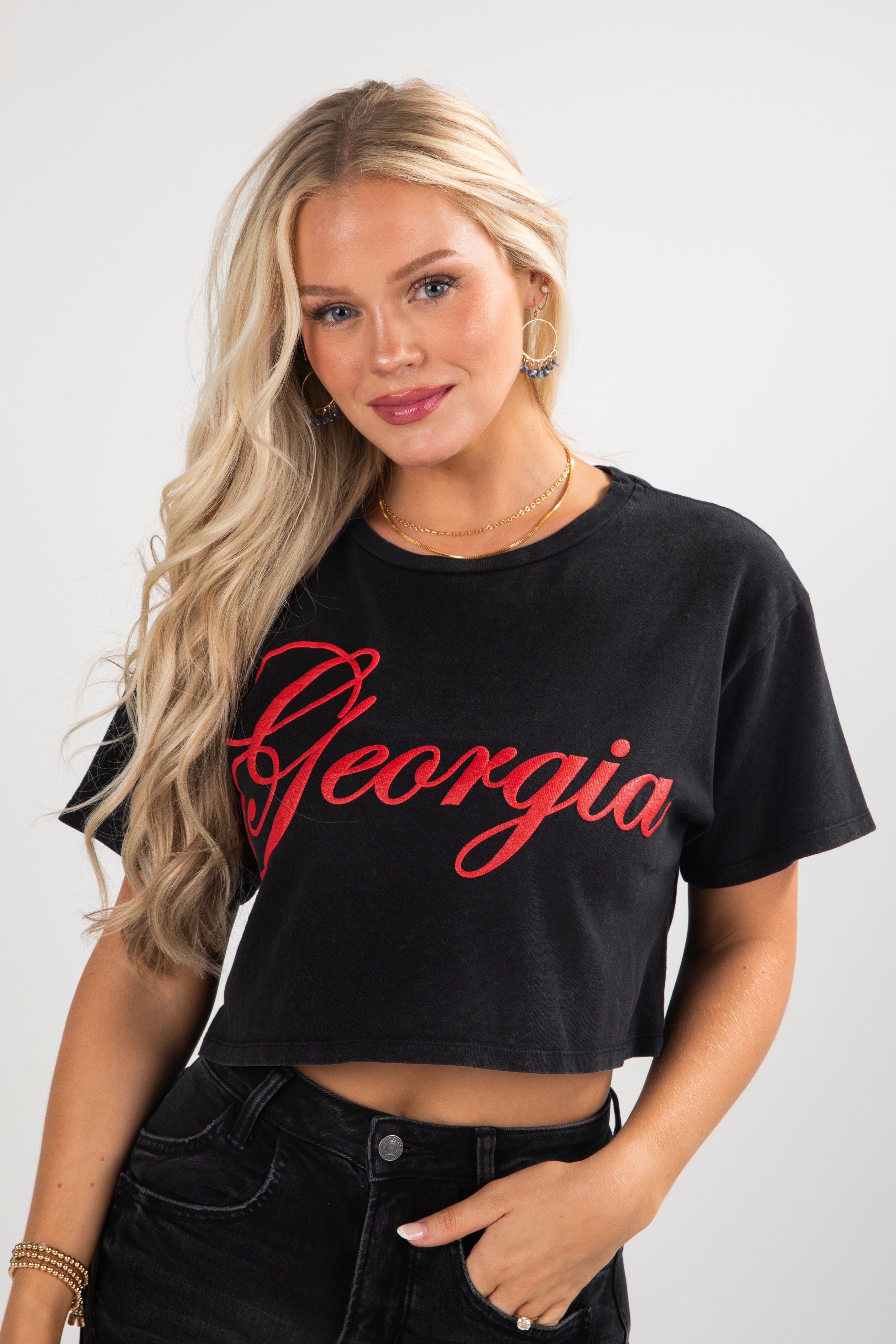Black Georgia Script Cropped Tee