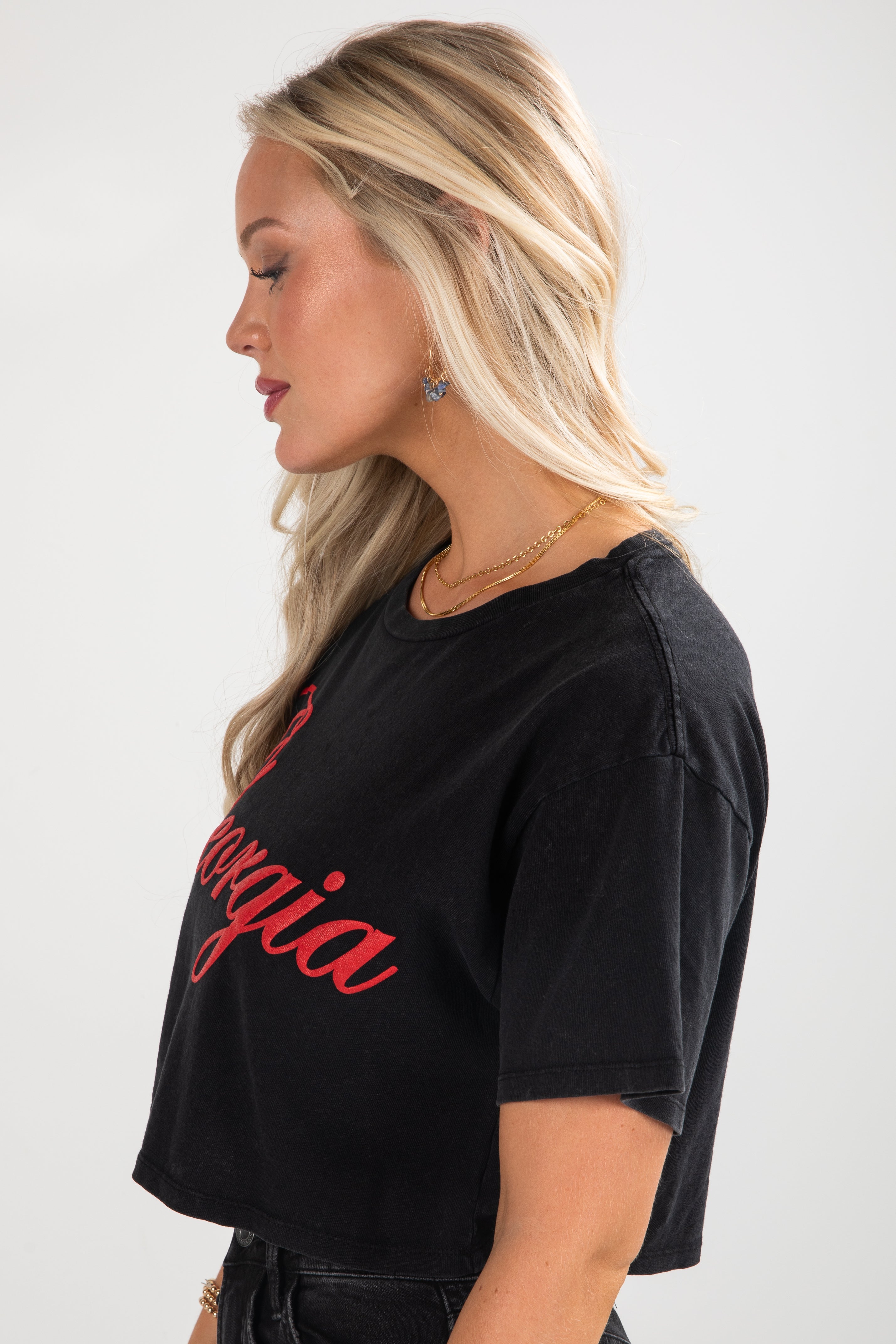 Black Georgia Script Cropped Tee