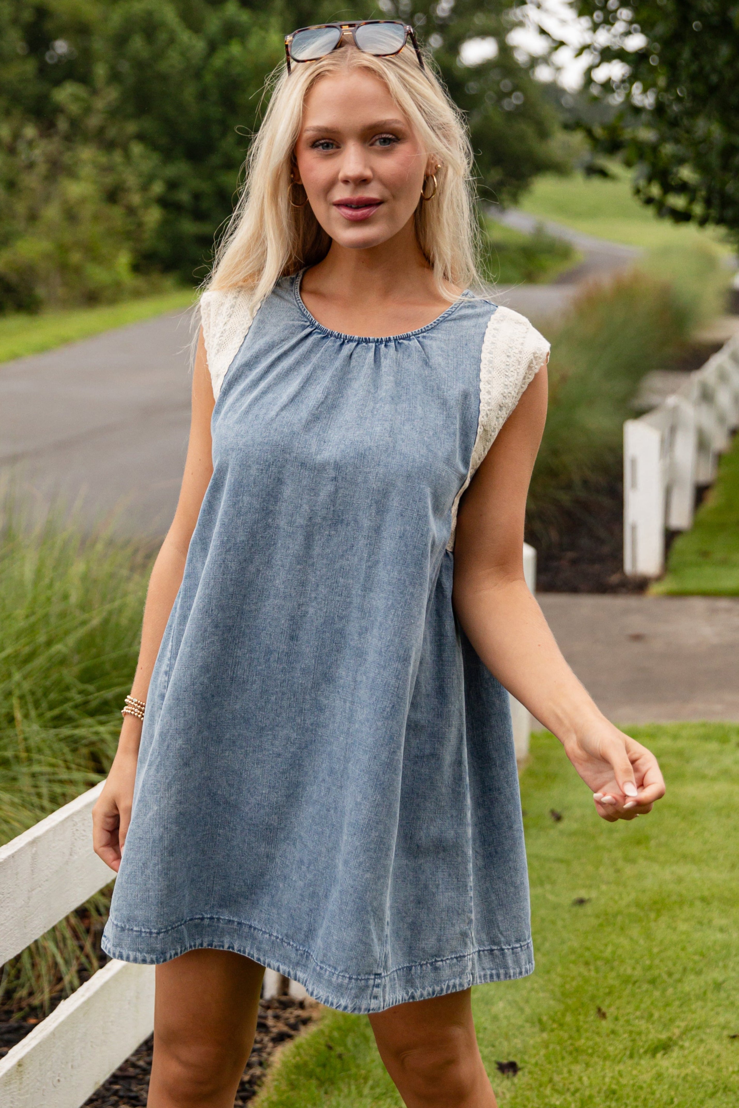 FINAL SALE - Never A Dull Moment Indigo Denim Lace Mini Dress
