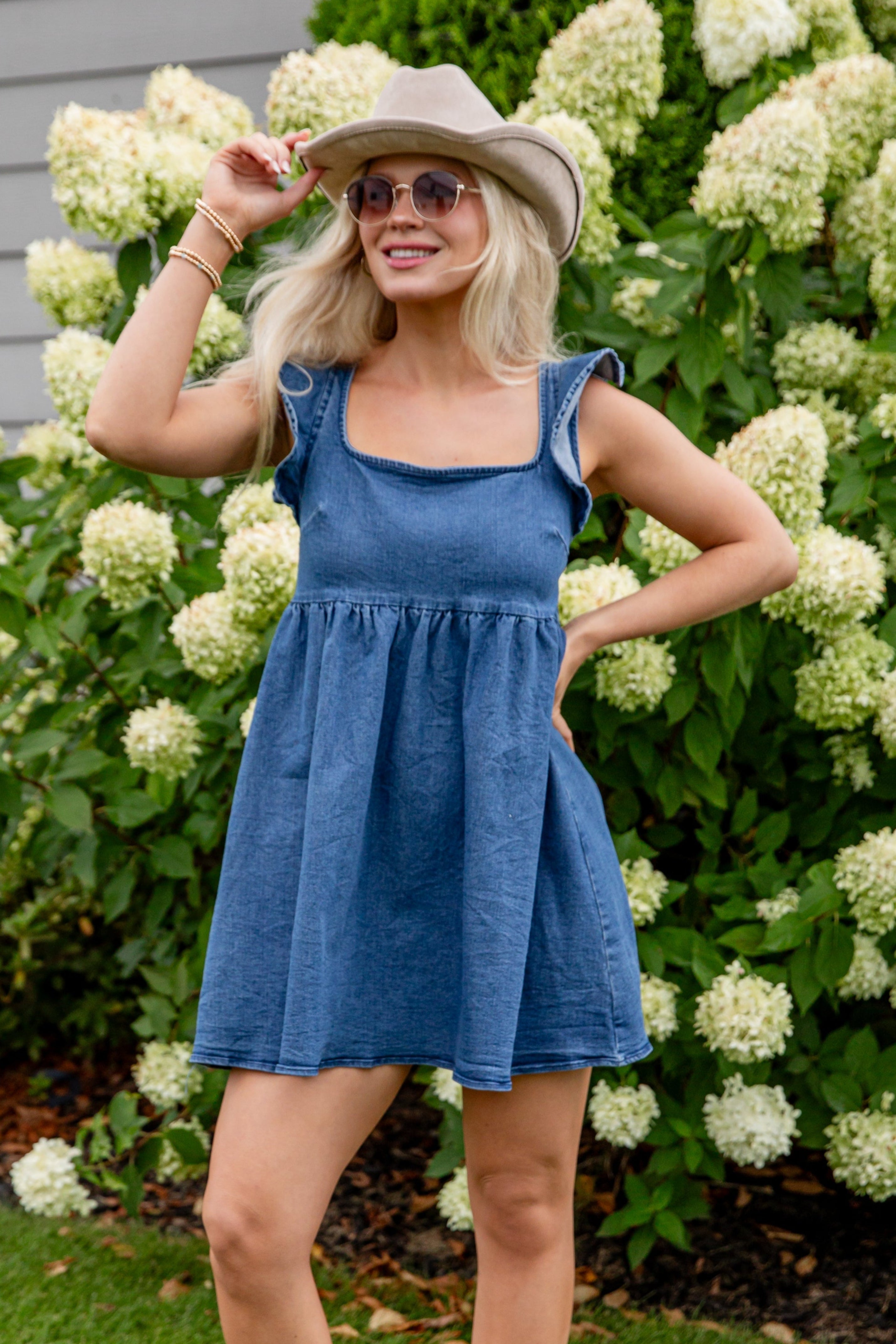 FINAL SALE - Something New Medium Wash Denim Babydoll Mini Dress