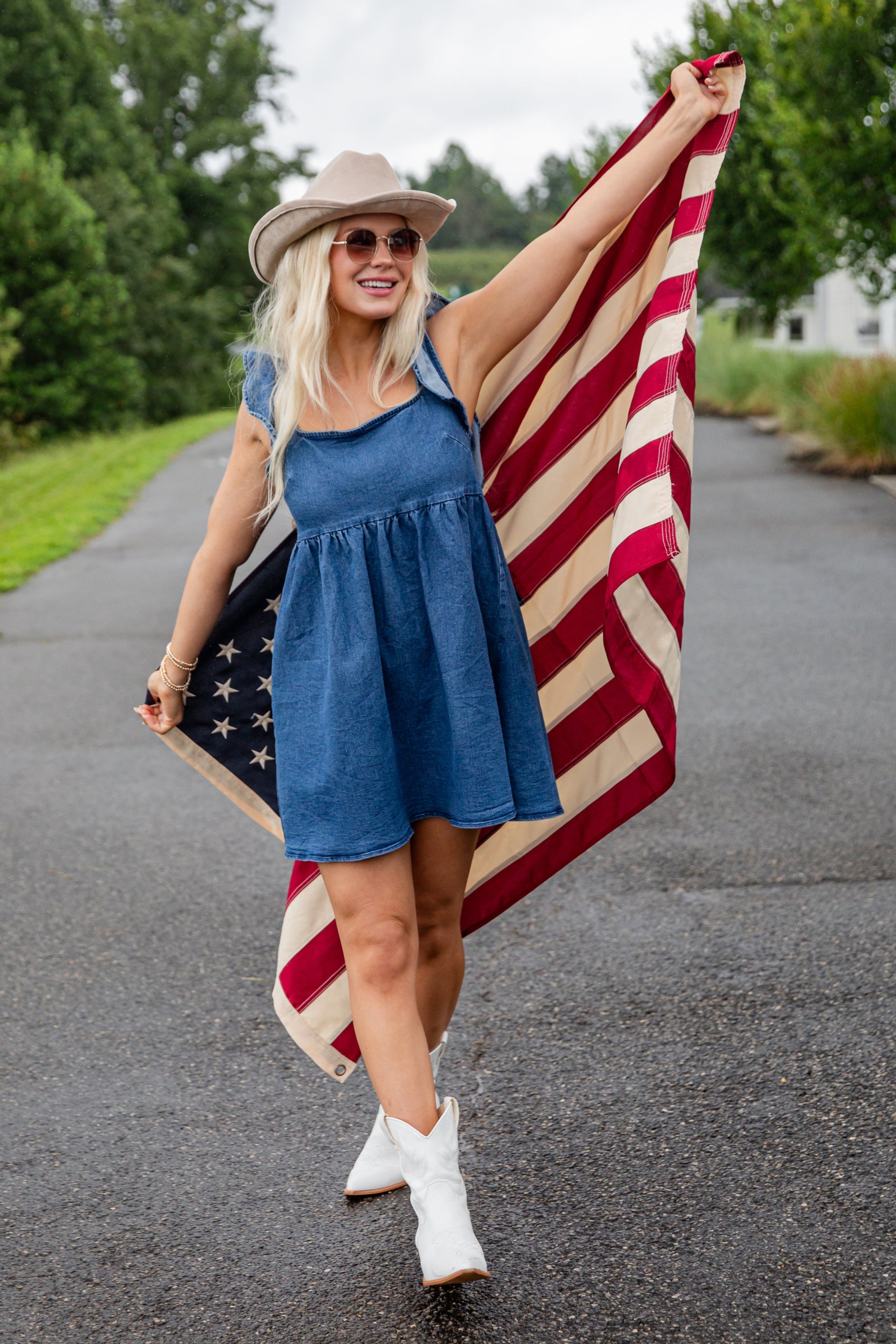 FINAL SALE - Something New Medium Wash Denim Babydoll Mini Dress