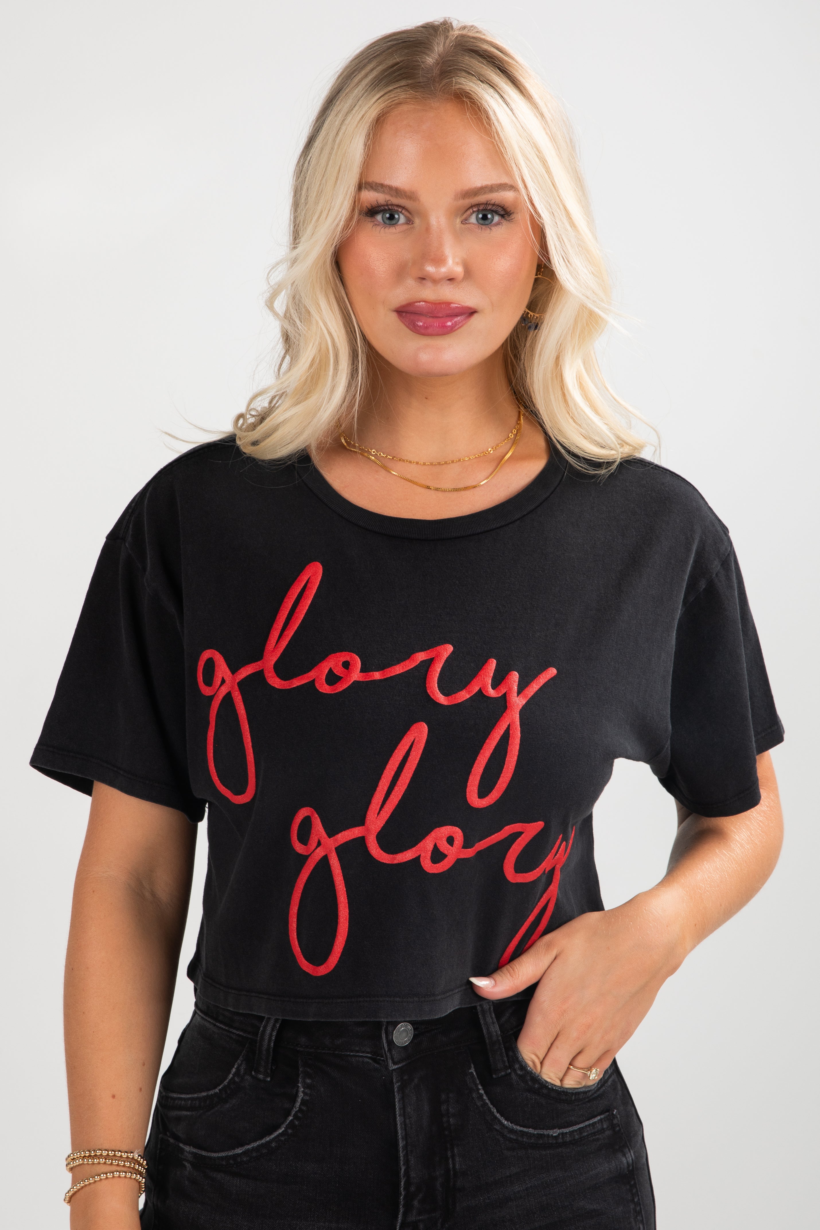 Black Glory Glory Script Cropped Tee