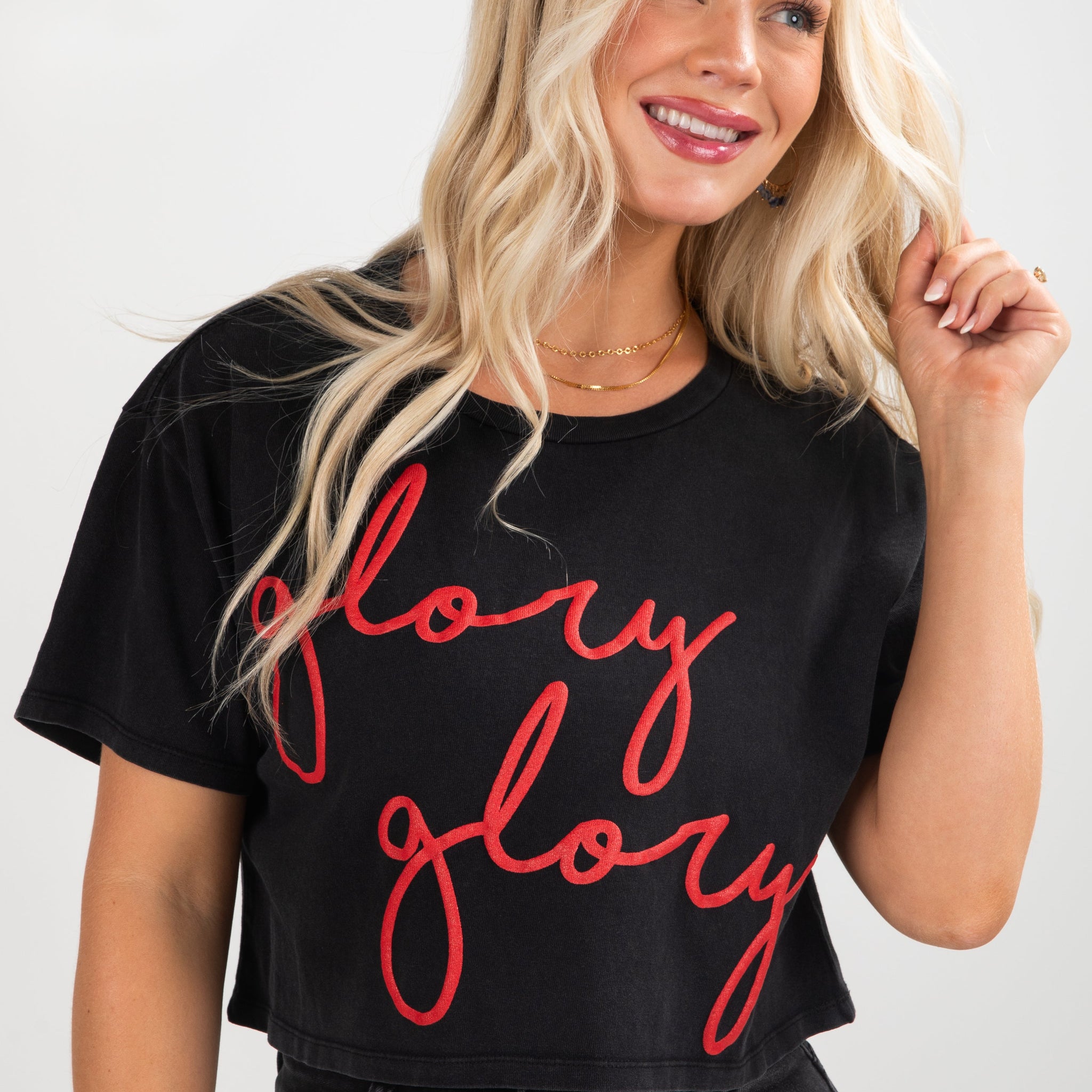 Black Glory Glory Script Cropped Tee