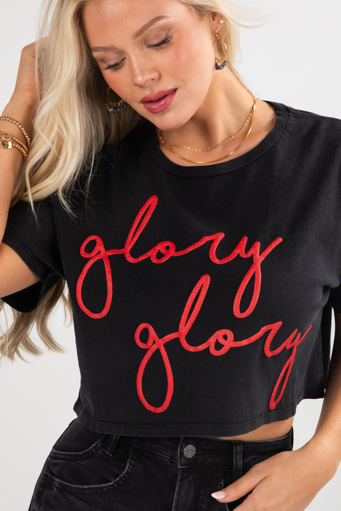 Black Glory Glory Script Cropped Tee