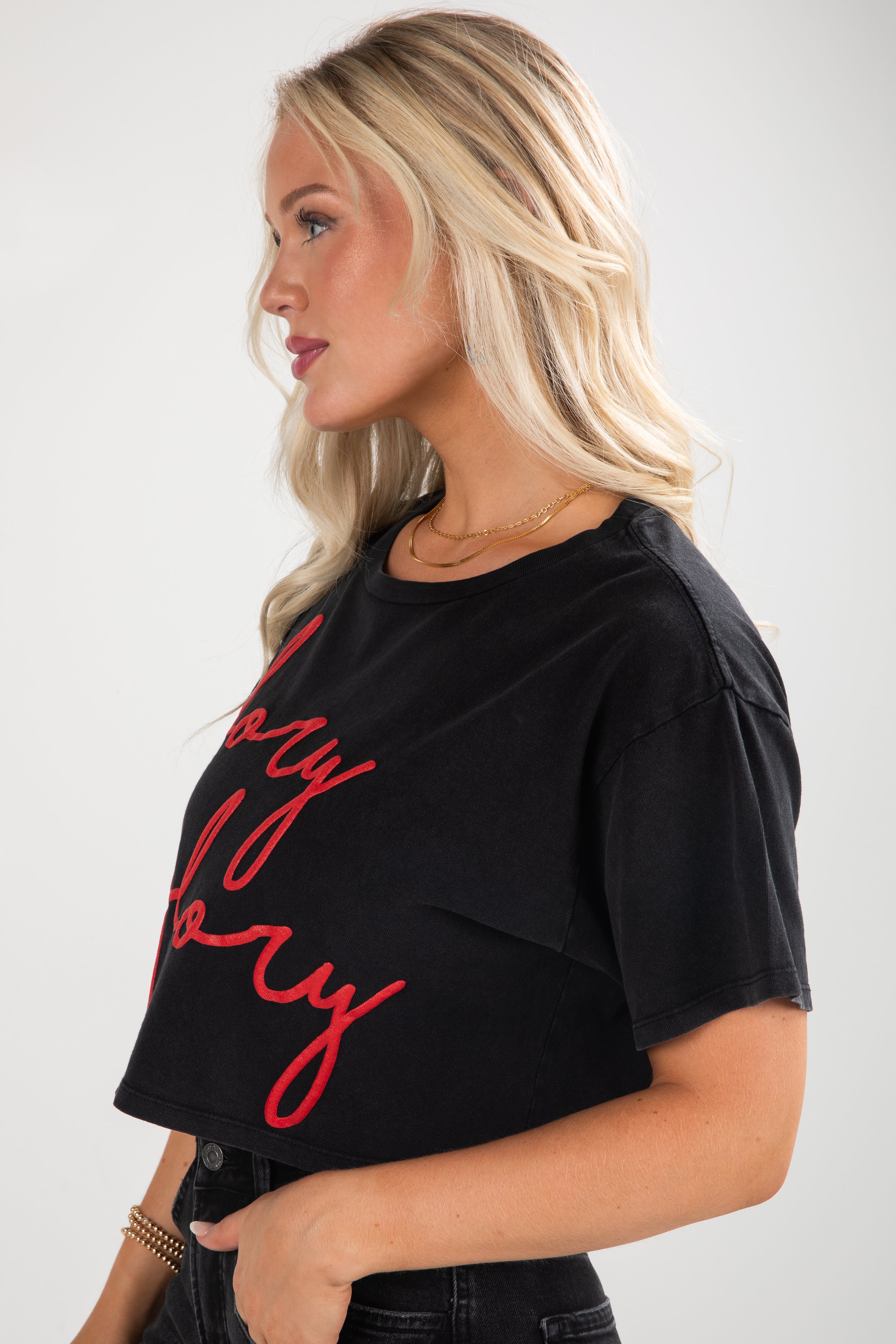 Black Glory Glory Script Cropped Tee