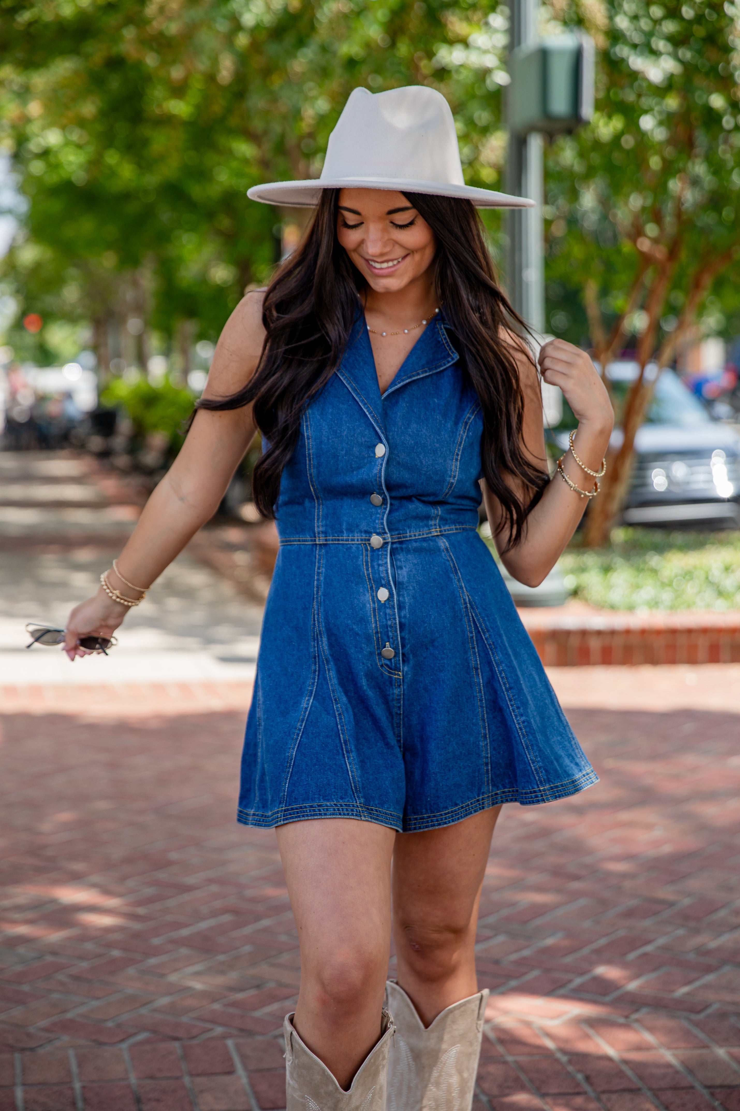 Drawn In Details Medium Wash Denim Romper