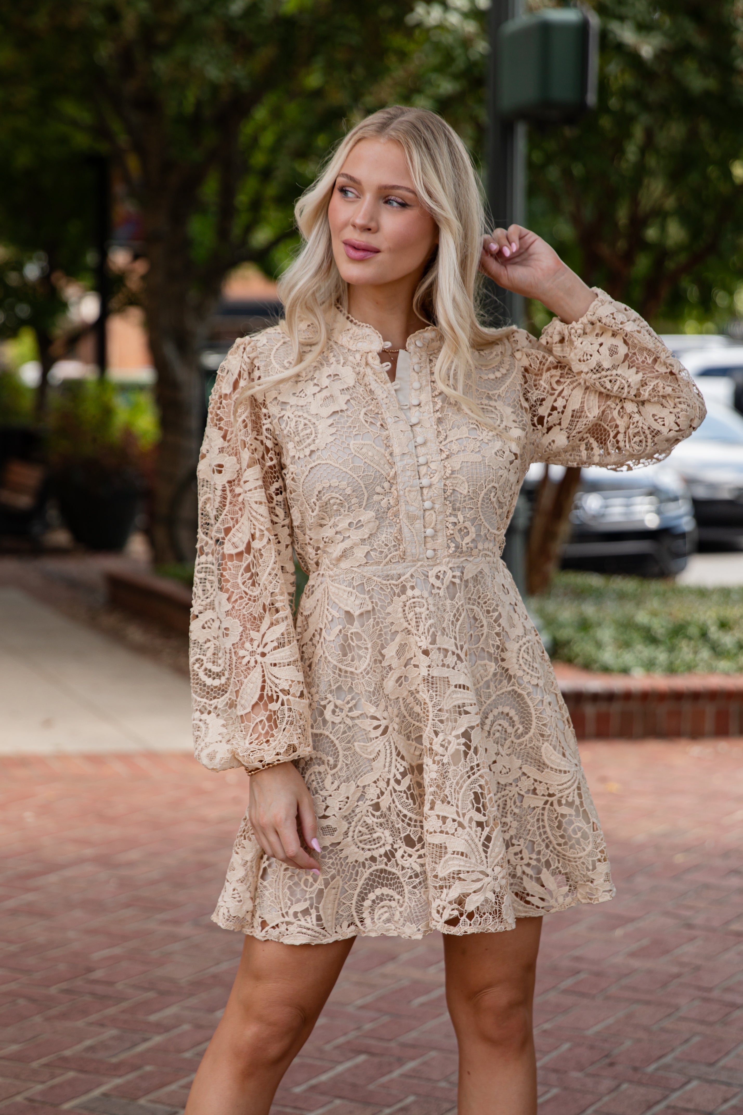 Touch Of Luxe Natural Crochet Mini Dress