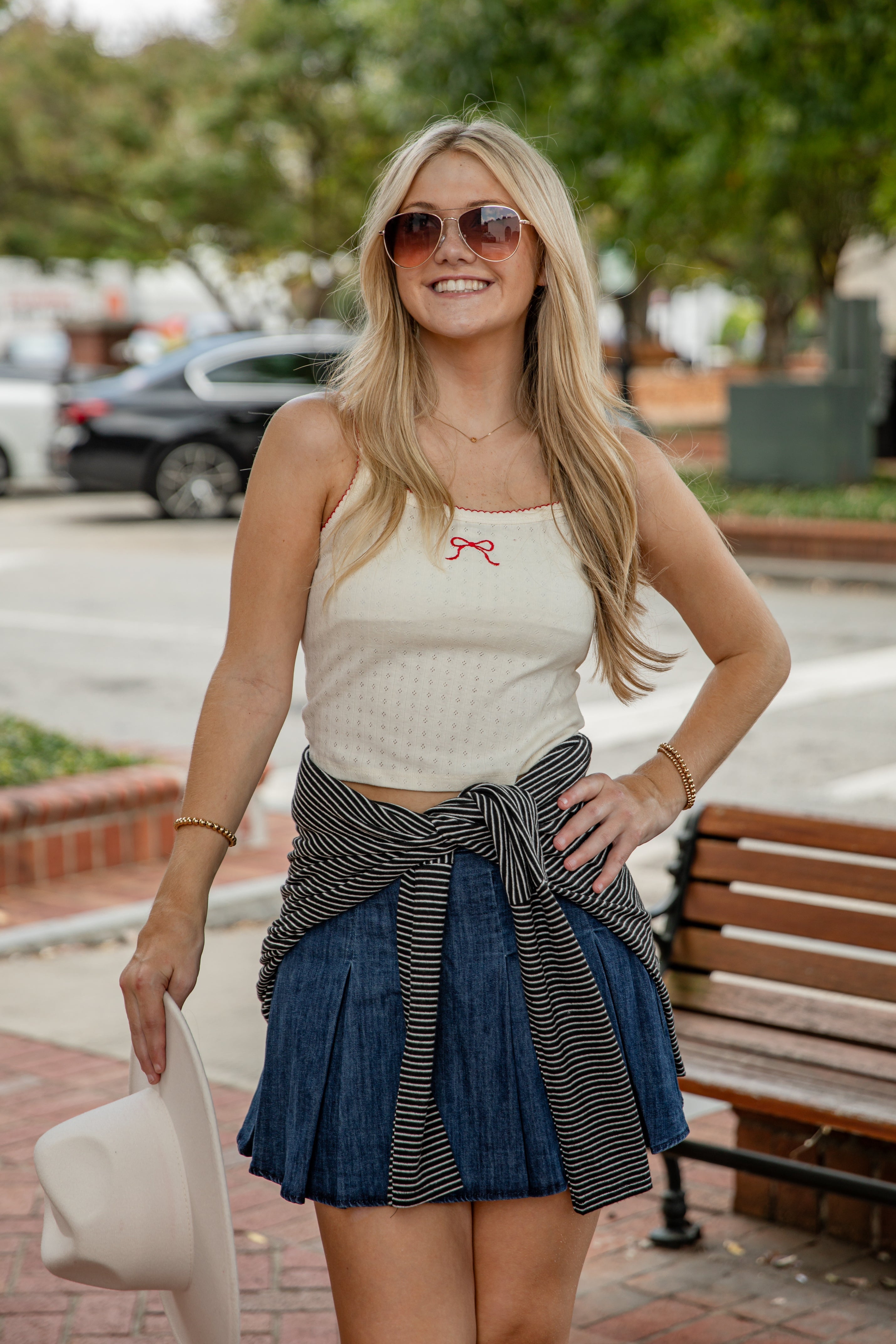 Keep It Cute Cream Pointelle Bow Tank