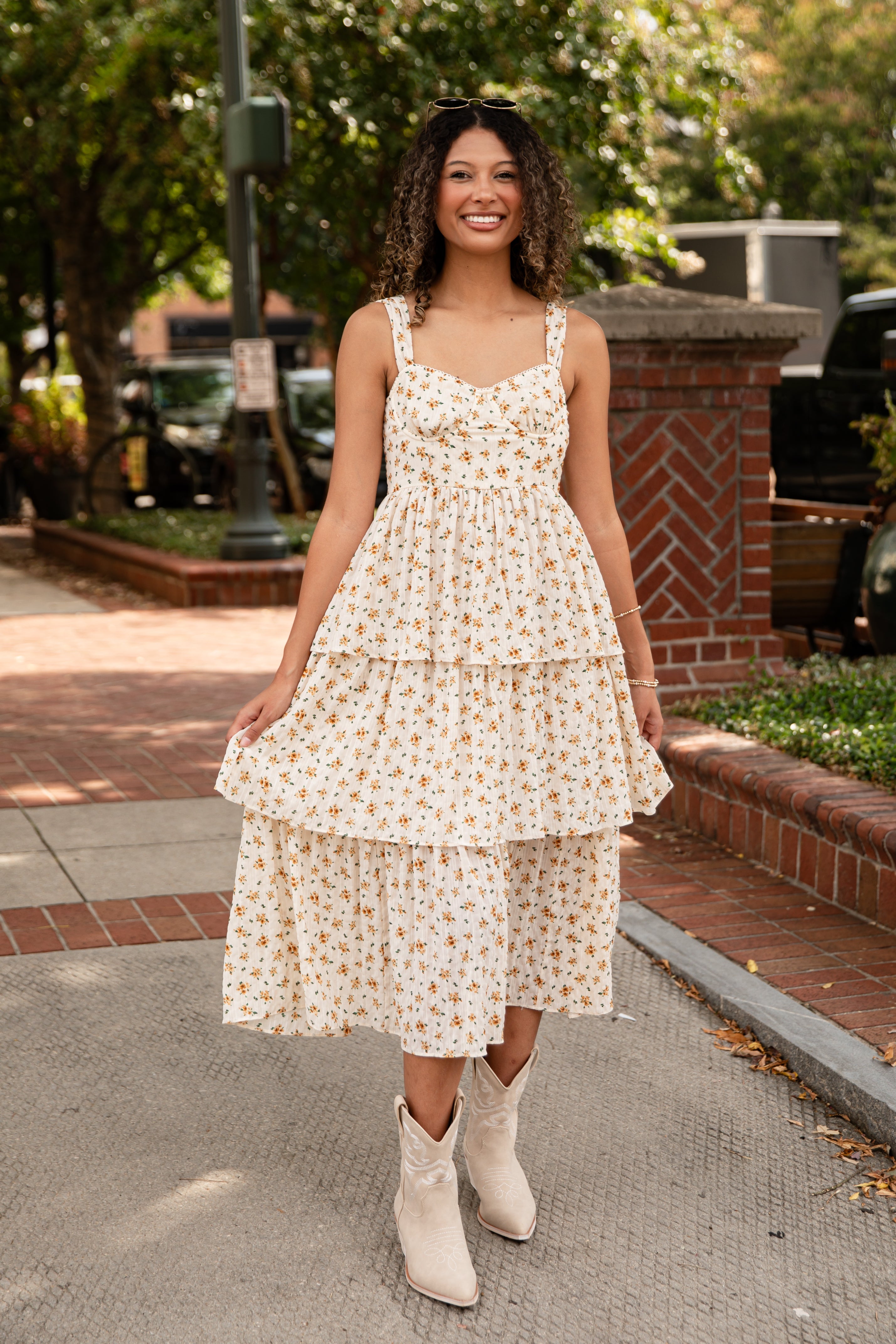 Precious Moments Cream Floral Tiered Midi Dress