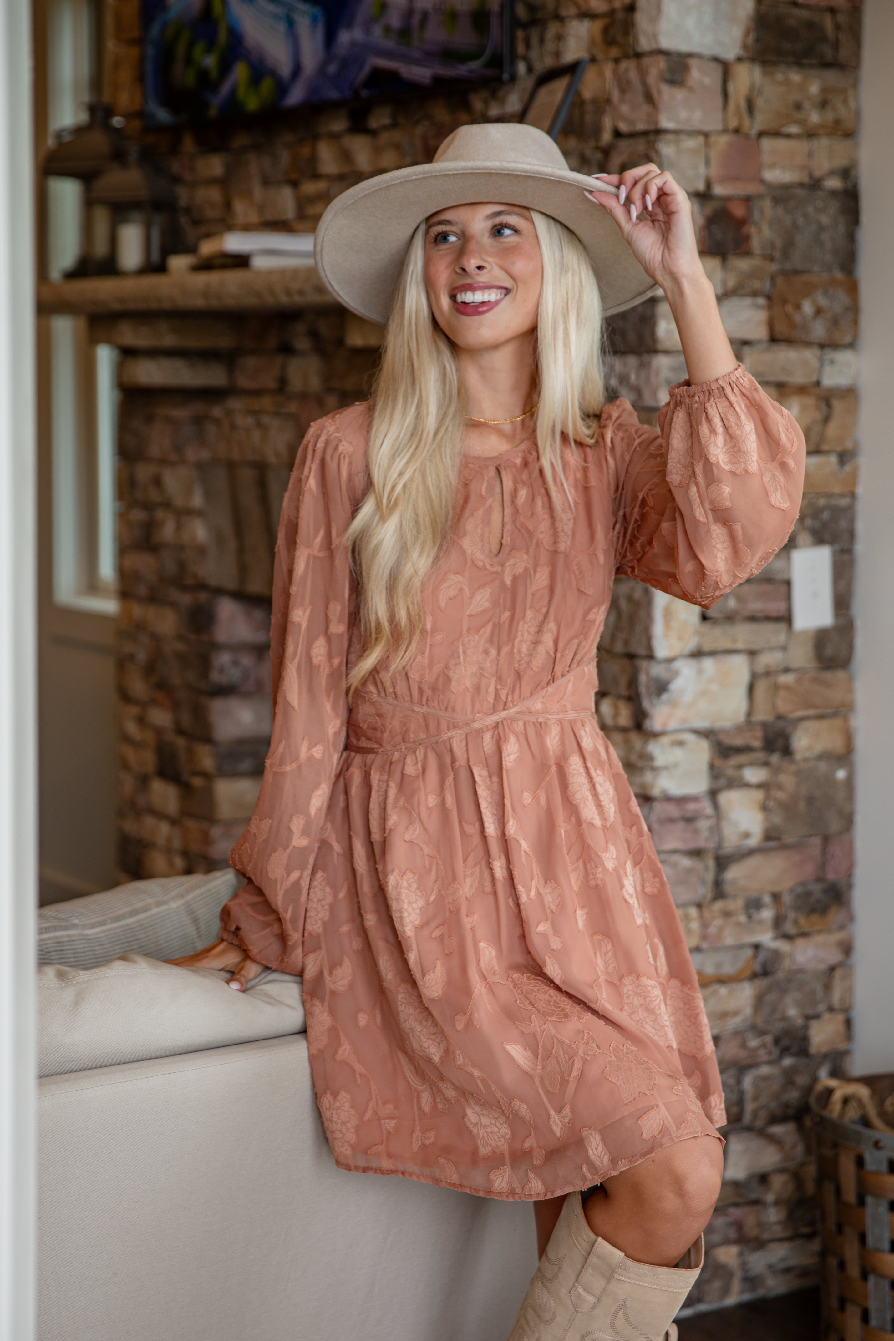 FINAL SALE - Softly Stated Clay Floral Mini Dress