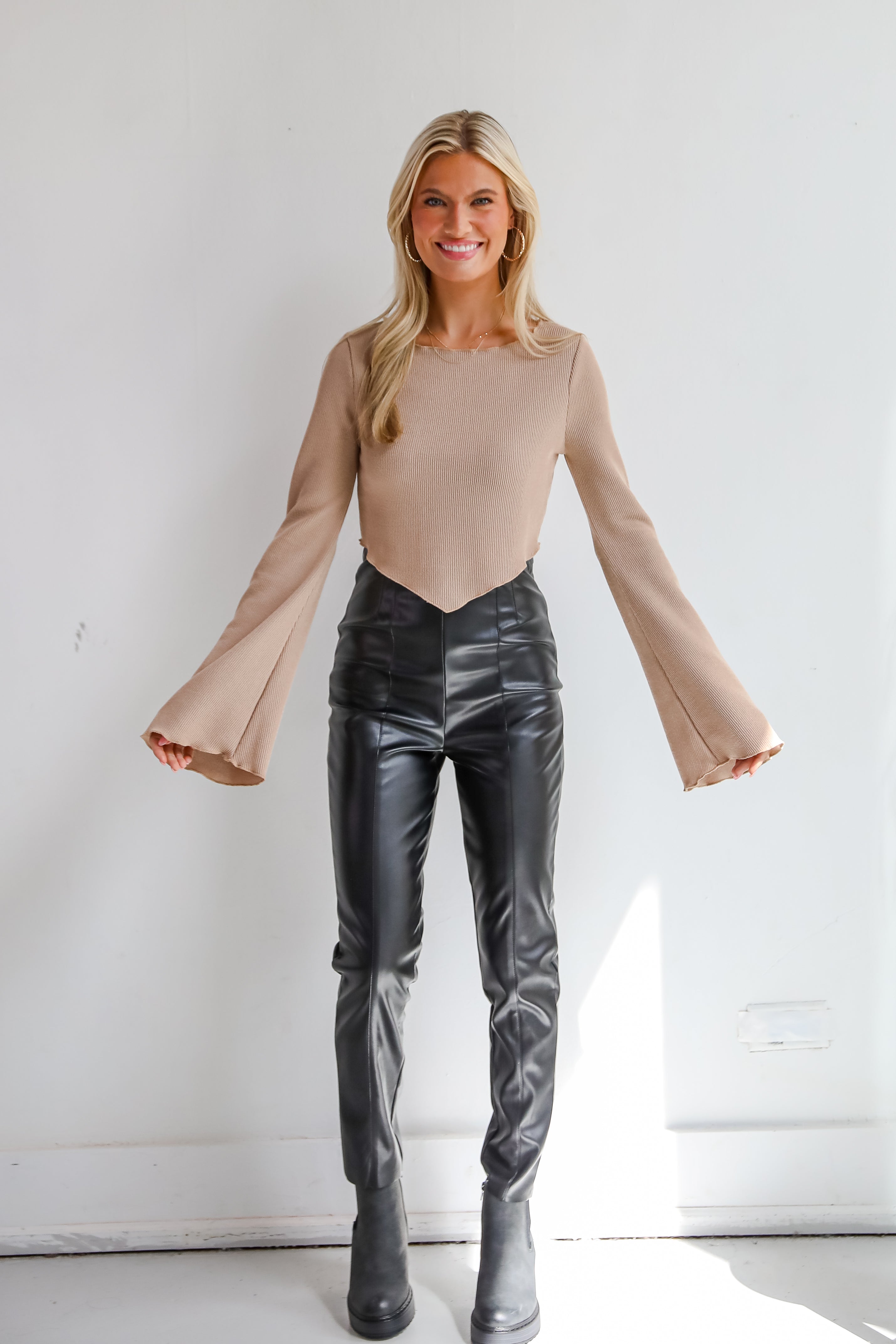 FINAL SALE - Convincing Poise Beige Ribbed Knit Crop Top