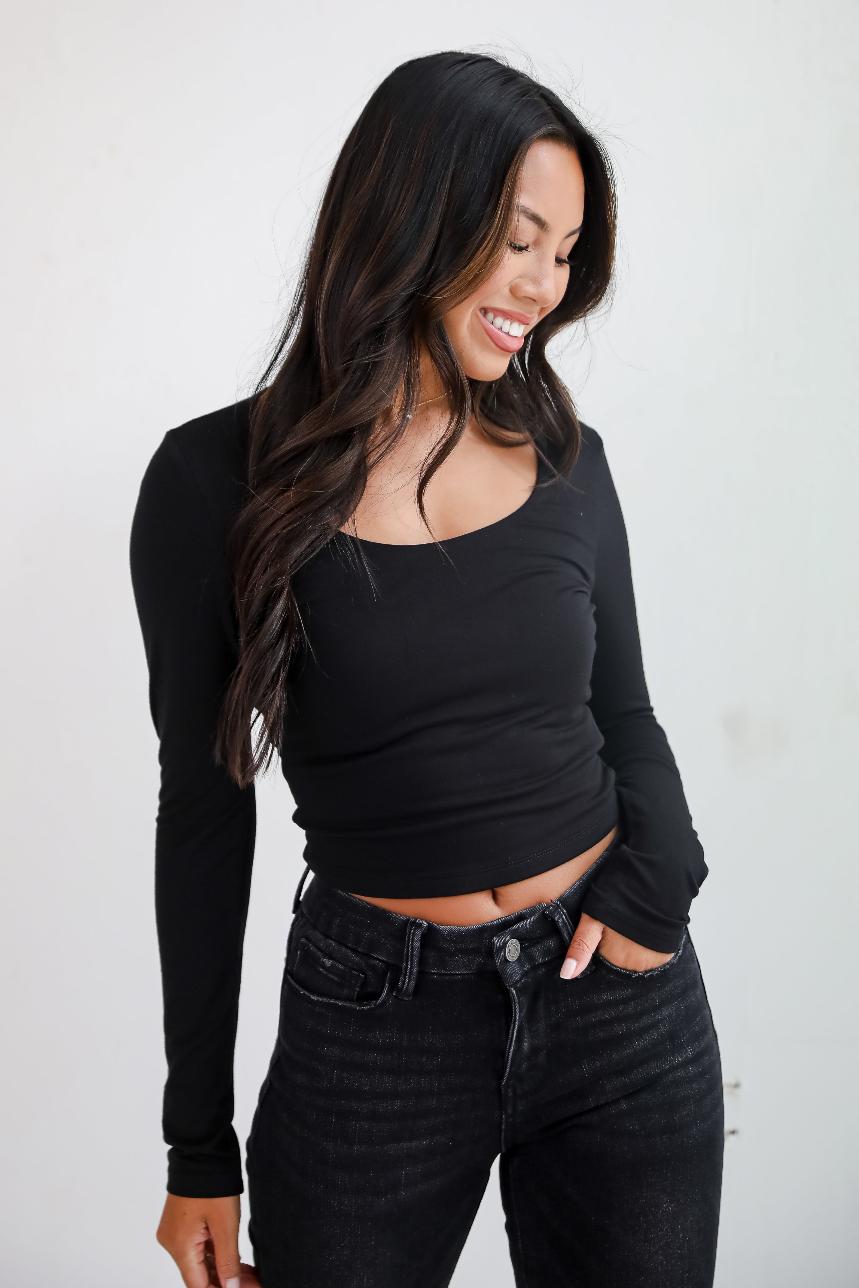 FINAL SALE - Sloane Everyday Black Long Sleeve Crop Top