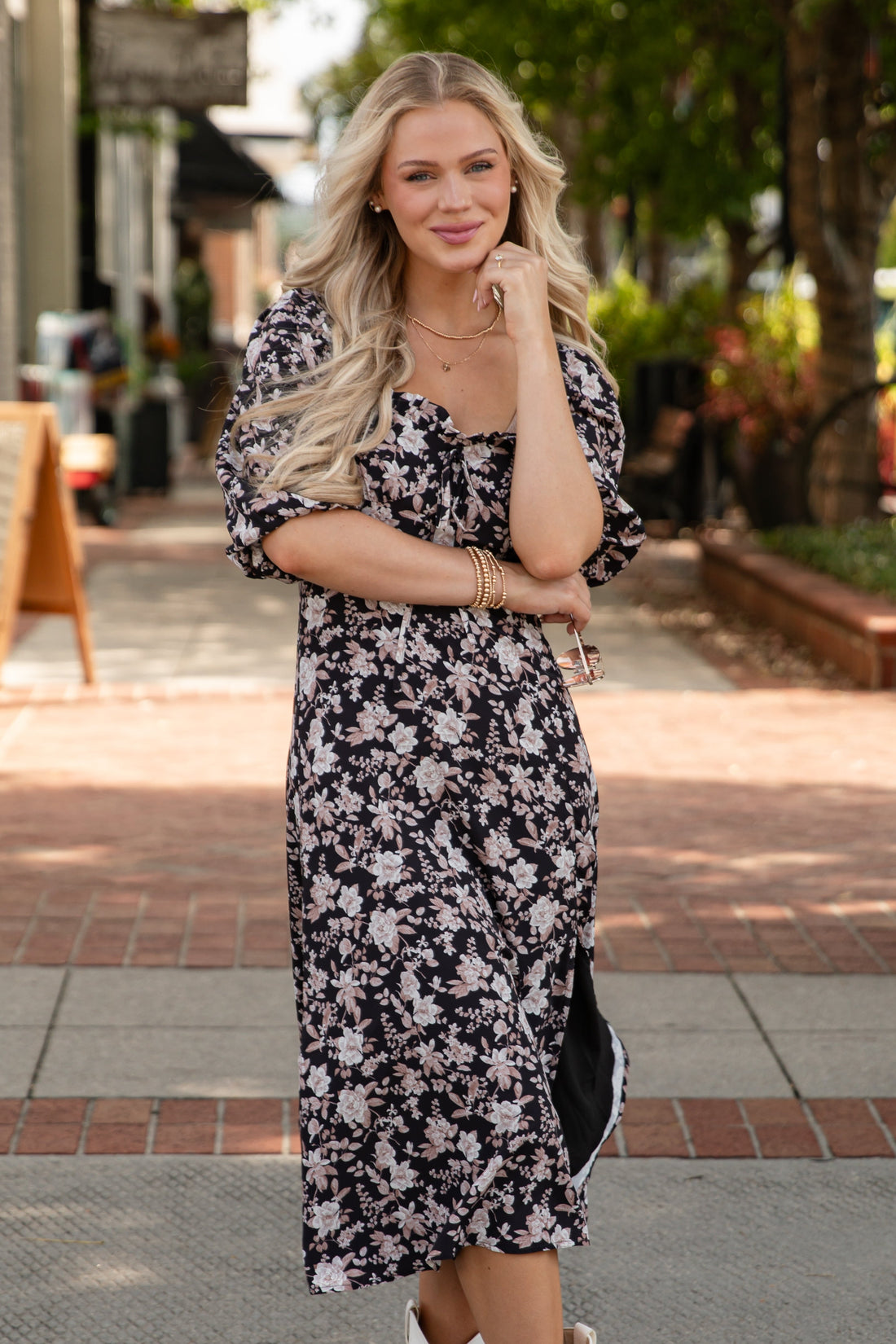 Delicate Days Black Floral Midi Dress